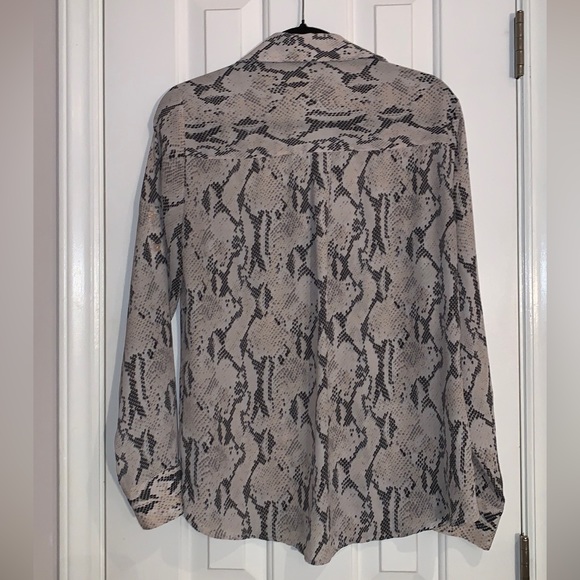 Express Snakeskin semi sheer button up shirt, light pink black gray off white - Picture 5 of 15